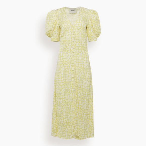 Rohe Clara Button Front Midi Dress - Yellow Flower Paper Print - NWT! - Picture 4 of 11